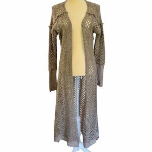 Sundance Womens Wool Mohair Crochet Knit Open Long Cardigan Size M Boho Brown
